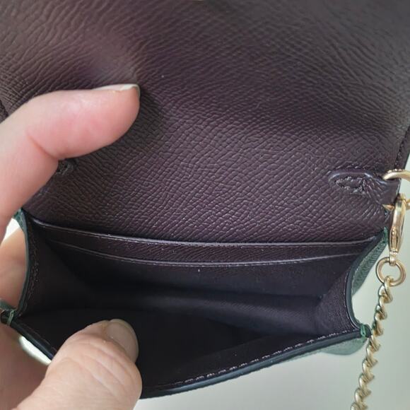 Coach Mini Crossbody Chain Wallet Pebbled Leather Dark Green Gold Hardware Women - Picture 7 of 8